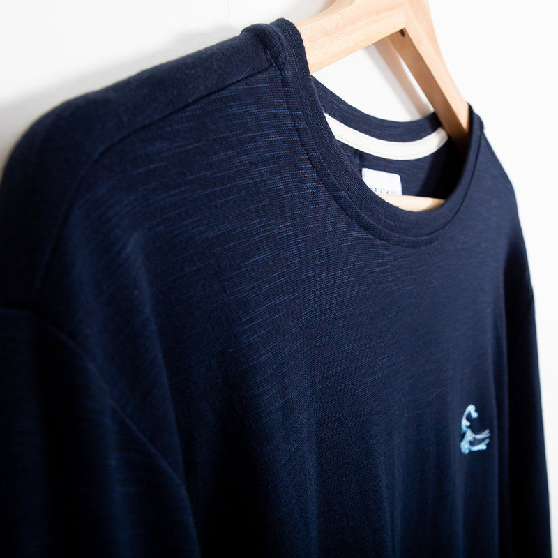 Langarm-T-Shirt – recycelter Stoff – Japanische Welle vor Kanagawa – dunkelblau