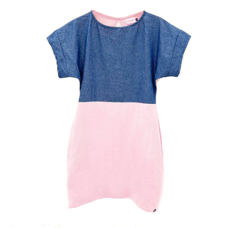 Jurk - re-denim + roze katoen
