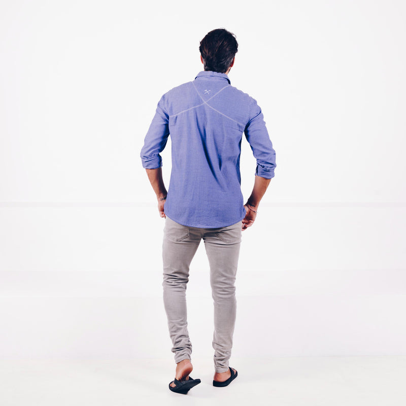Shirt - Recycled cotton and linen blend - light blue